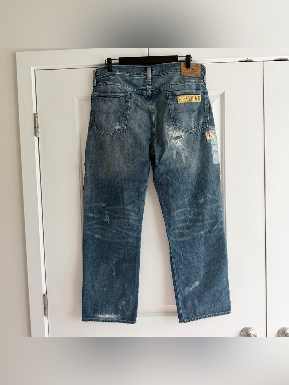 Polo Ralph Lauren Vintage Classic Fit Distressed Patchwork Denim Jeans NWT - Picture 2 of 8